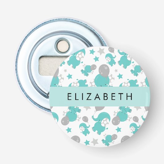Muster der blauen Elefanten, Sterne, Ihr Name Flaschenöffner (Vorderseite)
