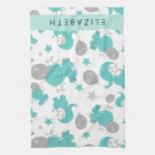 Muster der blauen Elefanten, Sterne, Ihr Name Geschirrtuch (Vertikal)