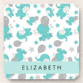 Muster der blauen Elefanten, Sterne, Ihr Name Getränkeuntersetzer (Vorderseite)