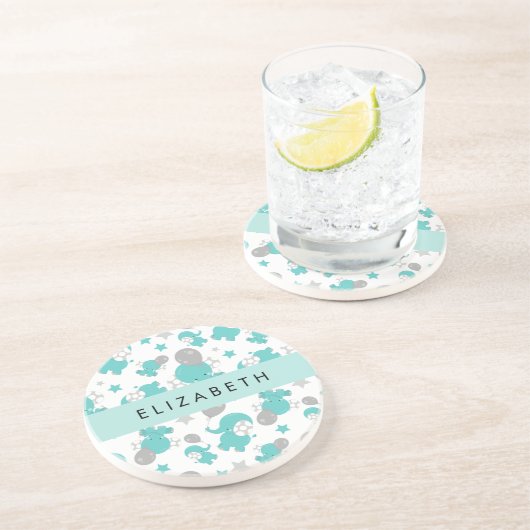 Muster der blauen Elefanten, Sterne, Ihr Name Getränkeuntersetzer (Seite)