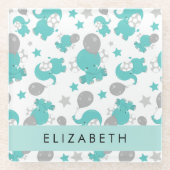 Muster der blauen Elefanten, Sterne, Ihr Name Glasuntersetzer (Vorderseite)