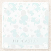 Muster der blauen Elefanten, Sterne, Ihr Name Glasuntersetzer (Rückseite)