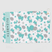 Muster der blauen Elefanten, Sterne, Ihr Name Golfhandtuch (Horizontal)
