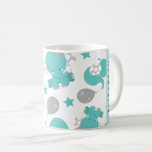 Muster der blauen Elefanten, Sterne, Ihr Name Kaffeetasse (VorderseiteRechts)
