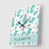 Muster der blauen Elefanten, Sterne, Ihr Name Quadratische Wanduhr (Winkel)