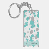 Muster der blauen Elefanten, Sterne, Ihr Name Schlüsselanhänger (Vorderseite links)