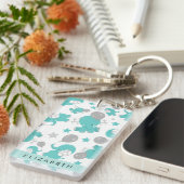 Muster der blauen Elefanten, Sterne, Ihr Name Schlüsselanhänger (Vorderseite rechts)