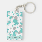 Muster der blauen Elefanten, Sterne, Ihr Name Schlüsselanhänger (Rückseite)