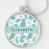 Muster der blauen Elefanten, Sterne, Ihr Name Schlüsselanhänger (Vorne)