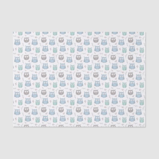 Muster der blauen grünen Owls und Blume Seidenpapier (Vorderseite)