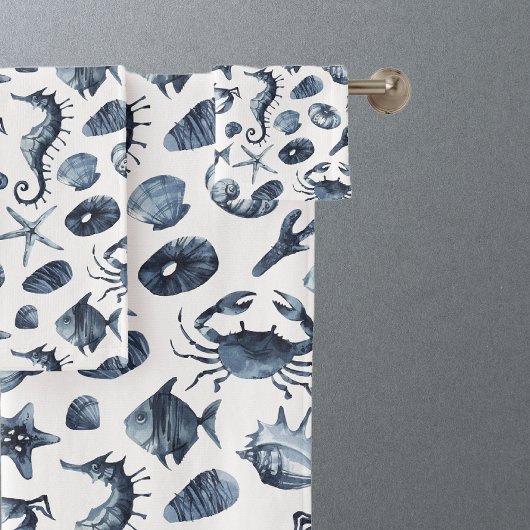 Muster der blauen Muschel des Nautischen Meeres Badhandtuch Set