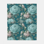 Muster der blauen Peonies auf grünem Hintergrund Fleecedecke (Vorderseite)