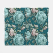 Muster der blauen Peonies auf grünem Hintergrund Fleecedecke (Vorderseite (Horizontal))