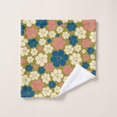 Muster der Blume - Blau, Olivgrün, Rosa und Creme Badhandtuch Set (Waschlappen)