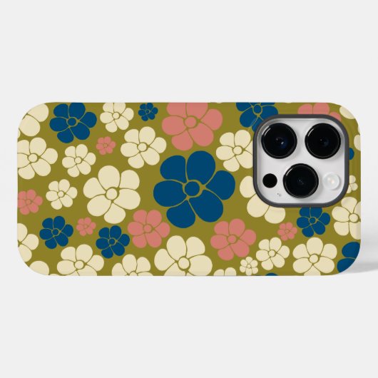 Muster der Blume - Blau, Olivgrün, Rosa und Creme Case-Mate iPhone Hülle (Rückseite (Horizontal))