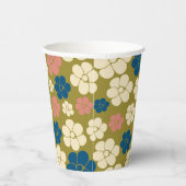 Muster der Blume - Blau, Olivgrün, Rosa und Creme Pappbecher (Rechts)