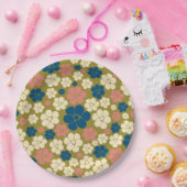 Muster der Blume - Blau, Olivgrün, Rosa und Creme Pappteller (Party)