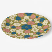Muster der Blume - Blau, Olivgrün, Rosa und Creme Pappteller (Schrägansicht)
