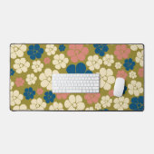 Muster der Blume - Blau, Olivgrün, Rosa und Creme Schreibtischunterlage (Tastatur & Maus)