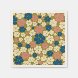 Muster der Blume - Blau, Olivgrün, Rosa und Creme Serviette