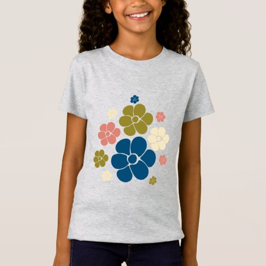 Muster der Blume - Blau, Olivgrün, Rosa und Creme T-Shirt (Vorderseite)