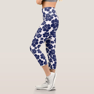 Muster der Blume - Blau und Weiß Capri Leggings