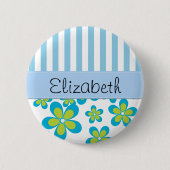 Muster der Blume, blaue Streifen, Ihr Name Button (Vorderseite)