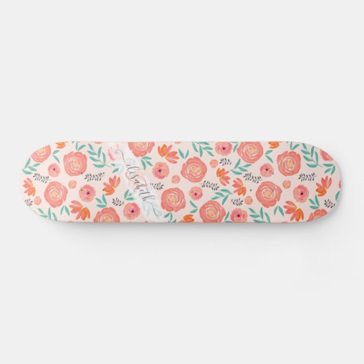 Muster der Blume Coral Pink Skateboard (Horizontal)