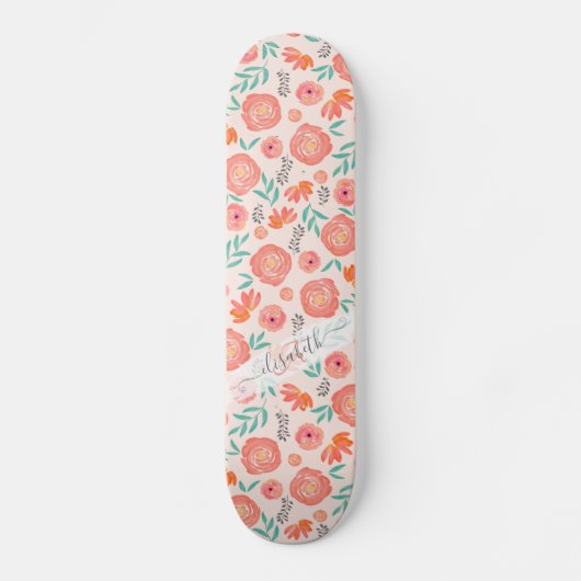 Muster der Blume Coral Pink Skateboard (Vorderseite)