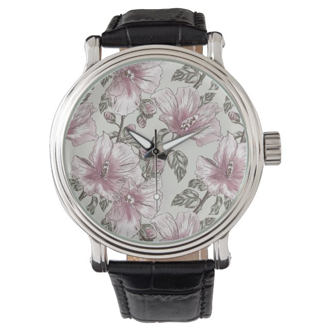 Muster der Blume des rosa Hibiskus Armbanduhr (Vorderseite)