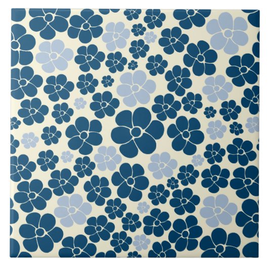 Muster der Blume - Dunkelblau, hellblau und cremef Fliese (Vorderseite)