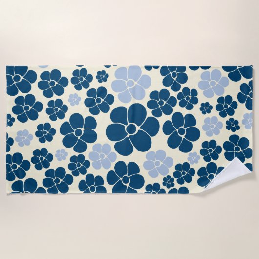 Muster der Blume - Dunkelblau, hellblau und cremef Strandtuch (Vorderseite)