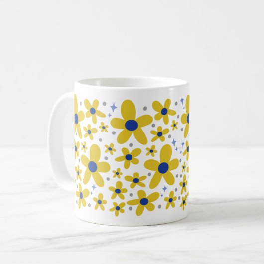 Muster der Blume Gelb & Blau Kaffeetasse (Vorderseite Links)