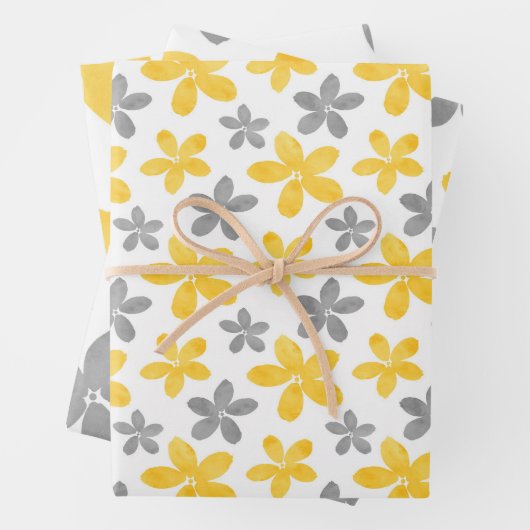 Muster der Blume Gelb/Grau Geschenkpapier Set (Beispiel)