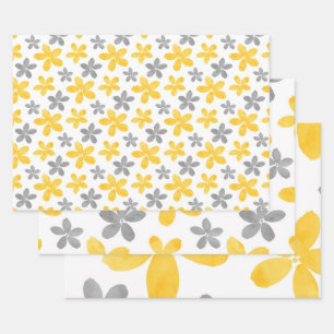 Muster der Blume Gelb/Grau Geschenkpapier Set