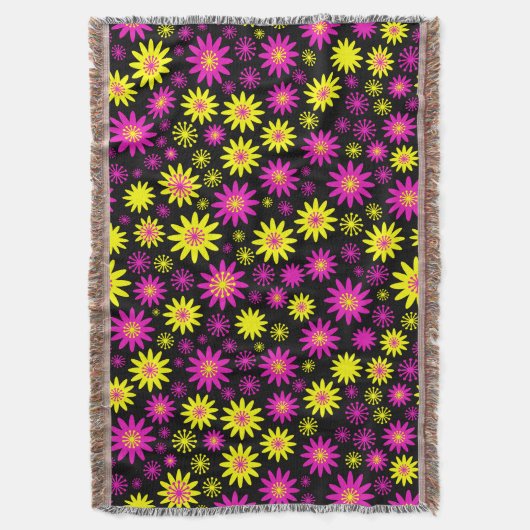 Muster der Blume - Heiß rosa, Gelb und Schwarz Decke (Vorderseite Vertikal)