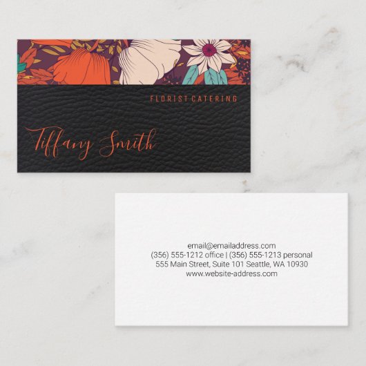 Muster der Blume | Leder Visitenkarte (Vorne/Hinten)