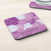 Muster der Blume, Lila Dahlia, Ihr Name Getränkeuntersetzer (Linke Seite)