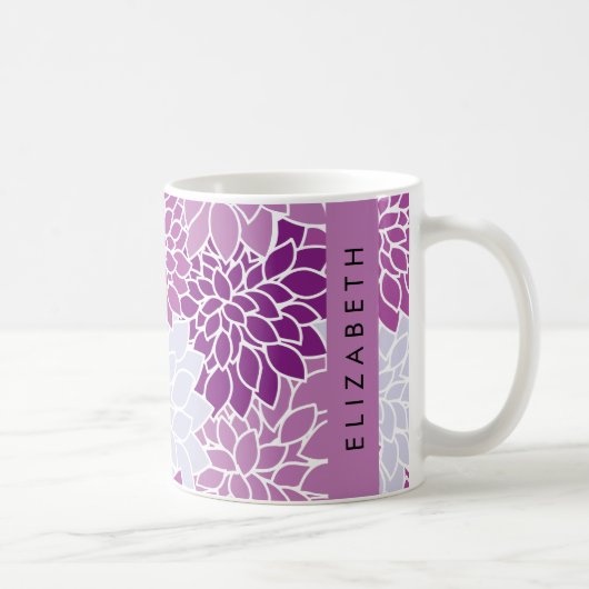 Muster der Blume, Lila Dahlia, Ihr Name Kaffeetasse (Rechts)