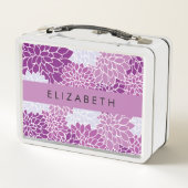 Muster der Blume, Lila Dahlia, Ihr Name Metall Brotdose (Rückseite)