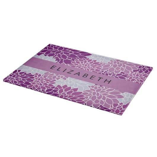 Muster der Blume, Lila Dahlia, Ihr Name Schneidebrett (Ecke)