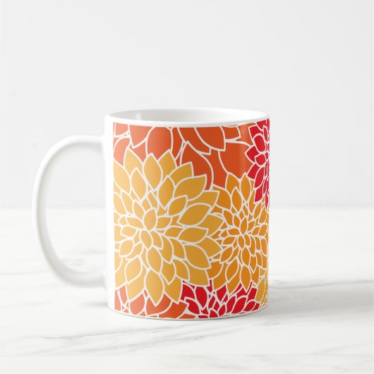 Muster der Blume, Orange Dahlia, Ihr Name Kaffeetasse (Links)