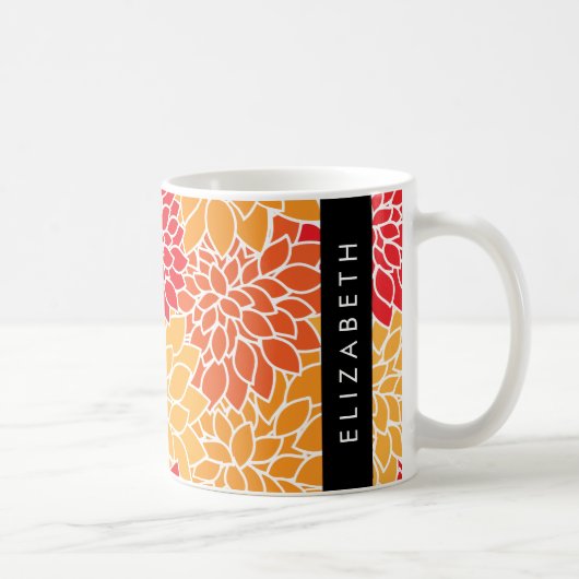 Muster der Blume, Orange Dahlia, Ihr Name Kaffeetasse (Rechts)