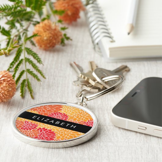 Muster der Blume, Orange Dahlia, Ihr Name Schlüsselanhänger (Seite)