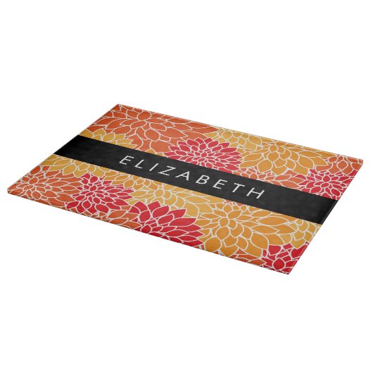Muster der Blume, Orange Dahlia, Ihr Name Schneidebrett (Ecke)