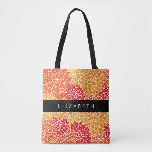 Muster der Blume, Orange Dahlia, Ihr Name Tasche