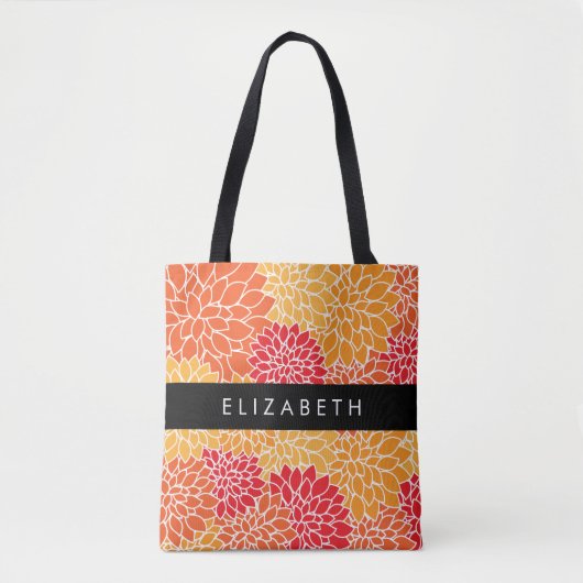 Muster der Blume, Orange Dahlia, Ihr Name Tasche (Vorderseite)