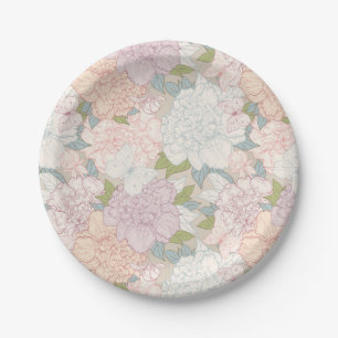 Muster der Blume Pastel Peony & Butterfly Pappteller