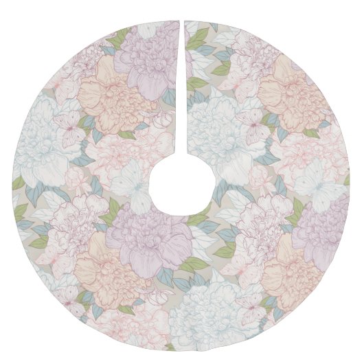 Muster der Blume Pastel Peony & Butterfly Polyester Weihnachtsbaumdecke (Vorderseite)