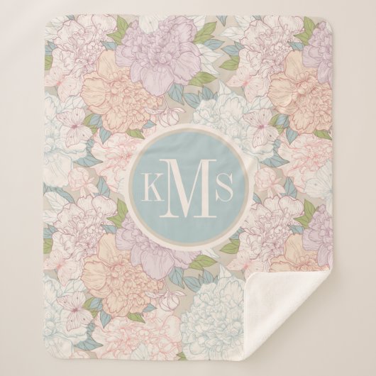 Muster der Blume Pastel Peony & Butterfly Sherpadecke (Vorderseite)